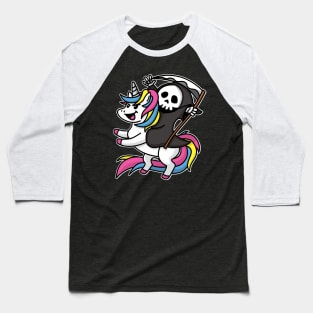 Death Riding Unicorn Cute but Scary Playful Kawaii Halloween Baseball T-Shirt